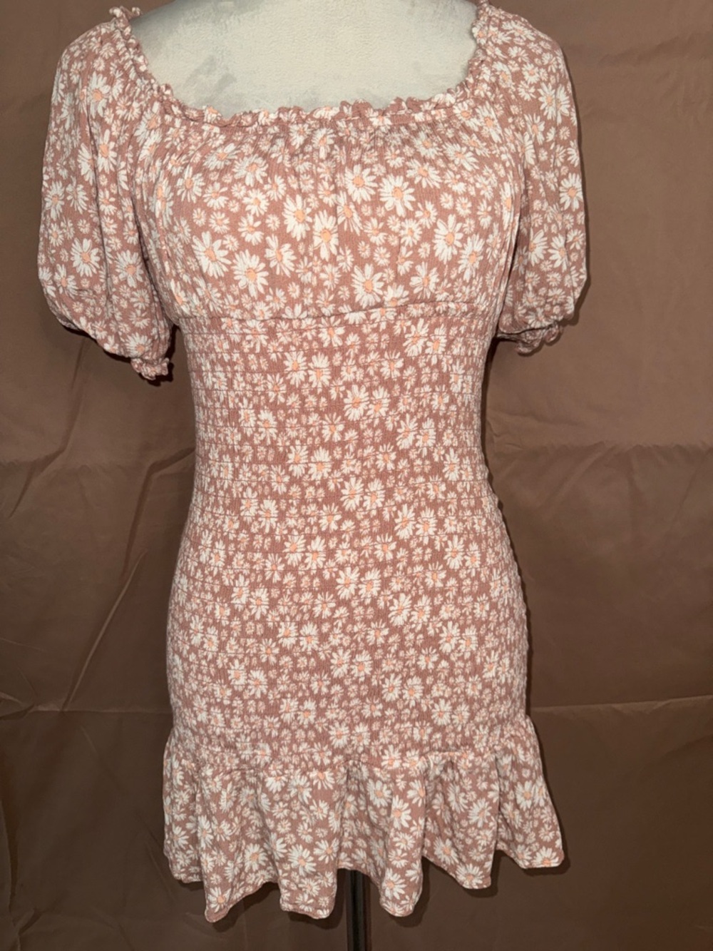Lily Rose Dusty Pink Daisy Print Smocked Mini Dress